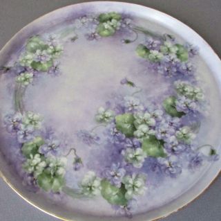 Antique T& V Limoges Porcelain Hp 11 " Round Tray Double Violets (, 3pc Tea Set)