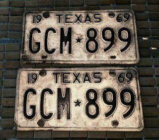 Vintage 1969 Texas License Plate Pair Gcm 899
