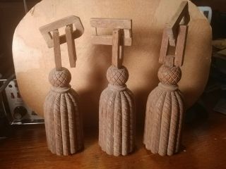 Antique Hand Carved Wood Tassels Folk Art Primitive