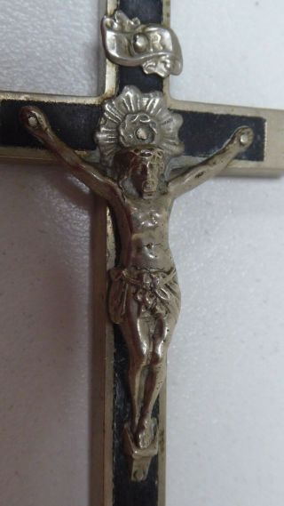 Antique Nuns Crucifix Cross White Silver Metal And Bog Oak Ex Vatican Collector