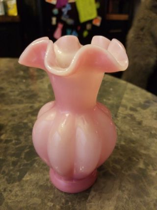 Rare Vintage Pink Fluted Vase And Ribbon Top Very Old Unknown Maker