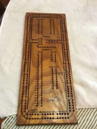 Vintage Drueke Scoremaster Wood Cribbage Board With Pegs