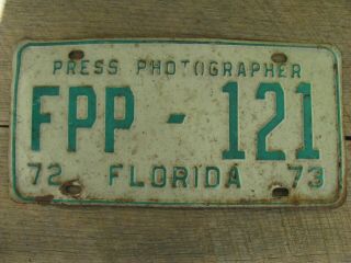 Rare Vintage Florida Press Photographer License Plate 1972 1973