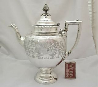 Large Victorian Silver Plated Tea Pot - Classical Grecian Design