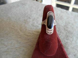 Vintage Sterling Silver Art Deco Black Onyx And Marcasite Ring - Size 7
