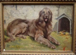 Scottish Deerhound? Irish Wolfhound? Antique Signed Oil Painting Of Faithful Dog