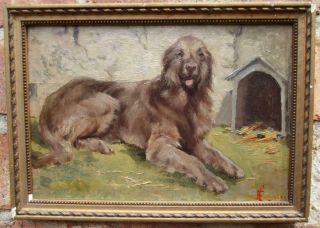 SCOTTISH DEERHOUND? IRISH WOLFHOUND? Antique Signed Oil Painting of Faithful Dog 2