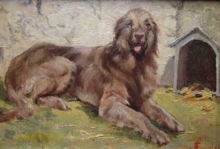 SCOTTISH DEERHOUND? IRISH WOLFHOUND? Antique Signed Oil Painting of Faithful Dog 3