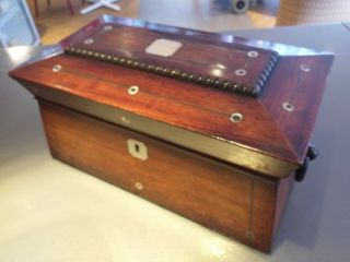 Antique Georgian Regency Sarcophagus Shaped Wood Box Wooden Rosewood Tea Caddy
