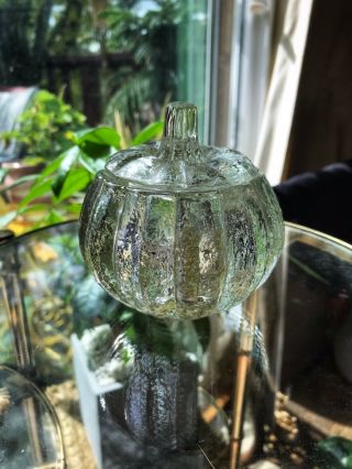 Vintage Avon Clear Crystal Glass Pumpkin Halloween Trinket Bowl Candle Holder