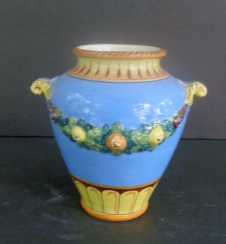 Italian Majolica Vase " Della Robbia " Pottery Vintage