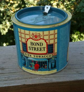 Vintage Tobacco Tin Round Can Bond Street Pipe Tobacco 14 Oz.  Size