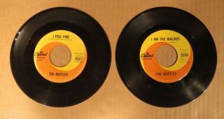 2 Vintage Beatles 45 Rpm Capitol Swirl Records I Feel Fine & I Am The Walrus