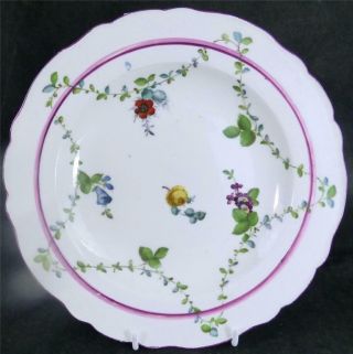 Antique 18th Century Meissen Porcelain Plate Flowers Garlands Pink Band