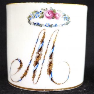 Antique Meissen Porcelain Coffee Cup Can Hand Painted M Monogram