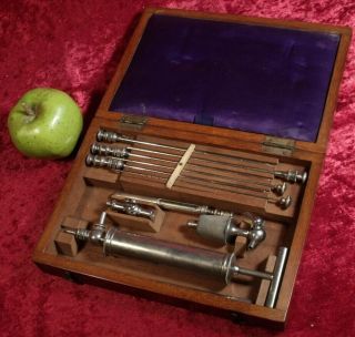Antique C1880 Blood Transfusion Apparatus Medical Set Instruments Mahogany Case