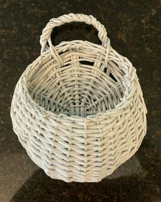 Vintage Wall Pocket Basket Wicker Rattan White 10”