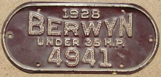 1928 Berwyn (illinois) " Under 35 H.  P.  " Vehicle License Plate 4941
