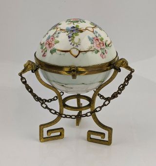Antique French Eggshell Porcelain & Ormolu Trinket Box Sevres / Limoges C19th