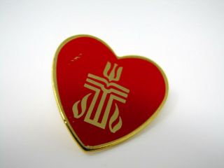 Vintage Collectible Pin: Religious Red Heart Cross Dove Design