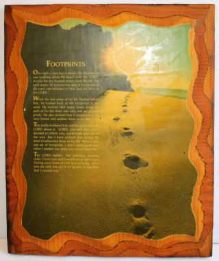 Footprints In The Sand Wooden Wall Plaque Vintage Saying