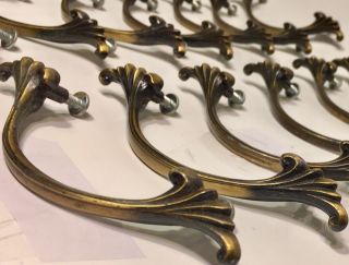 11 Vtg French Provincial Style Brass Drawer Pulls Large Ornate Cabinet Handles