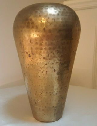 Vintage Mid - Century India Hammered Brass Metal Vase 12 " Tall
