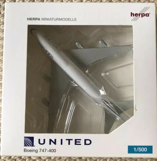 1/500 Rare Herpa United Airlines Boeing 747 - 400