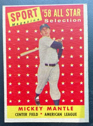 1958 Topps Baseball Mickey Mantle All - Star 487 York Yankees