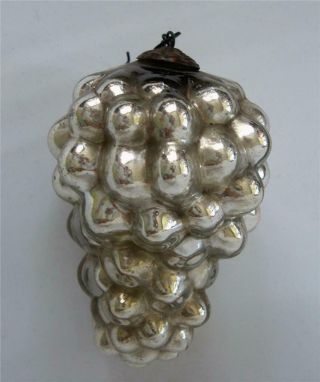 Antique German Kugel Xmas Ornament Grapes Cluster Silver Mercury Glass 4.  5 