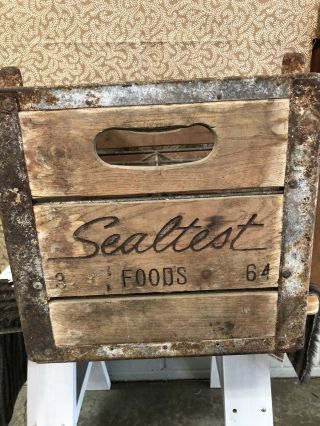 Vintage Sealtest Wood And Metal Milk Crate 15” X 12” X 7” With Insert