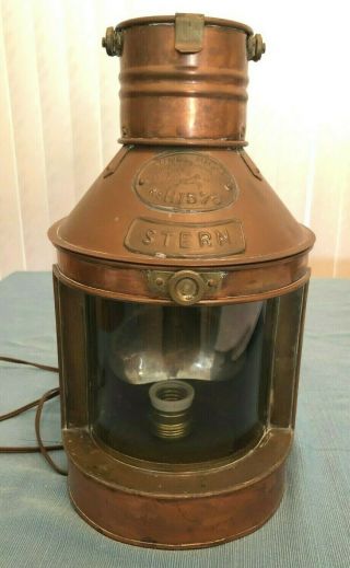 Vintage Copper And Brass Ship Lantern - Electrified - Tung Woo - Stern