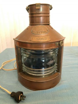 Vintage Copper And Brass Ship Lantern - Electrified - Tungwoo Hong Kong - Starboard