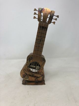 Vintage Metal Music Box Guitar Shaped Unique