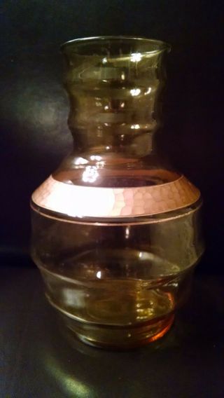 Vintage Depression Glass Amber Poesy Vase With Gold Trim Floral Vase