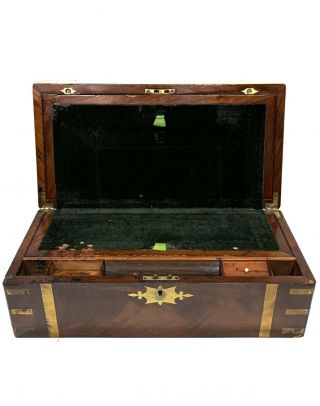 Antique Geo Iii Campaign Military Mahogany And Brass Inlaid Writting Box C.  1810