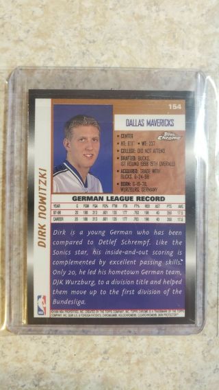 1998 - 1999 Dirk Nowitzki Topps Chrome Mavericks Rookie Card RC 154 2