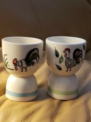 Two Handpainted Vintage Egg Cups Ceramic Rooster Chicken Japan Multi - Color