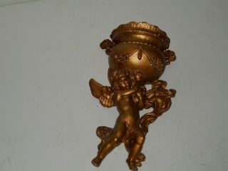 Vintage Gold Resin Angel Cherub Wall Pocket From Home Interiors