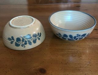 Vintage Set Of 2 Pfaltzgraff Folk Art Blue And Tan Pottery Soup Cereal Bowls 009