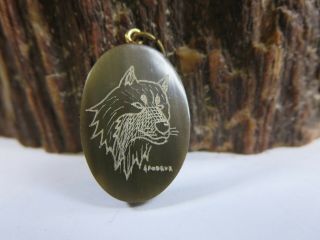 Vintage Pacific Northwest Native American Carved Wolf Shell Pendant Signed Gp1