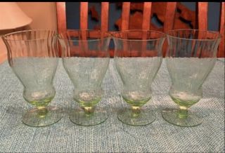 Set Of 4 Vintage Spanish Green Textured Water/iced Tea Goblet Style Glasses - 6in