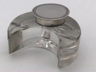 Antique Sterling Silver And Glass Inkwell By HW Ltd Birmingham 1899 2