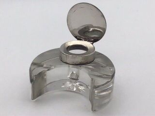 Antique Sterling Silver And Glass Inkwell By HW Ltd Birmingham 1899 3