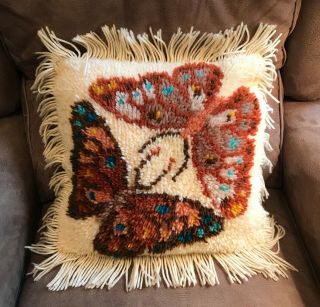Latch Hook Vintage Butterfly Pillow Finished