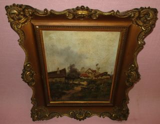 Antique 19th C Oil On Canvas Painting European Outdoor Landscape Artist Signed