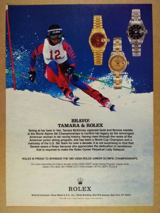 1991 Rolex Datejust Watches Tamara Mckinney Ski Photo Vintage Print Ad