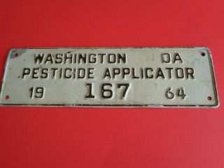 1964 Washington State Wa,  Wn,  Pesticide Applicator License Plate Rare