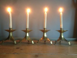 Antique Victorian Brass Candlesticks,  Candle Holders,  Unusual,  Ecclesiastic X4
