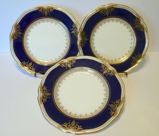 " Reserved For D " 3 Antique English Mintons China Cobalt Blue Dinner Plates
